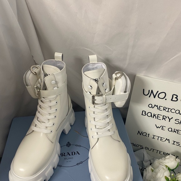 Prada Women's Ivory Combat Boots
